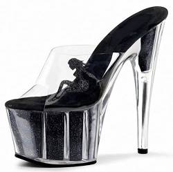 HYDgfiuf Damen Splitter Klar High Heels Pailletten Plateau Pantoletten Sandalen Sexy Stripper Club Pole Dance Hochzeitskleid Party Schuhe Große Größe 35-46,Schwarz,37 von HYDgfiuf