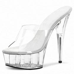 HYDgfiuf Frauen Klare High Heels Transparente Plateau Pantoletten Sandalen Sexy Stripper Club Pole Dance Hochzeitskleid Party Schuhe Große Größe 35-46,Clear,39 von HYDgfiuf