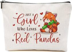 HYGifts Make-up-Tasche mit Aufschrift "Just A Girl Who Loves Red Pandas", Motiv: roter Panda, Geschenk mit Tiermotiven, niedlicher Panda-Kosmetiktasche, für Tochter, Schwester, Geburtstag, von HYGifts