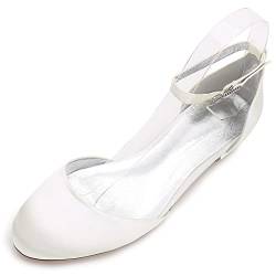 Damen Hochzeitsschuhe Für Braut Geschlossene Zehe Brautschuhe Ivory Weiß Satin Pumps Flach Ballerina Brautschuhe,Elfenbein,38 EU von HYMYSUNY