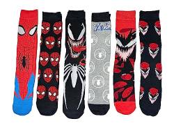 Hyp Spiderman Venom Carnage Marvel Comics Character Herren Crew Socken 6 Paar Pack, Mehrfarbig/Meereswellen (Ocean Tides), Medium von HYP