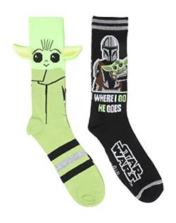 Star Wars The Mandalorian Baby Yoda Filzohren Herren 2er-Pack Kostüm Crew Socken, Schwarz, Medium von HYP