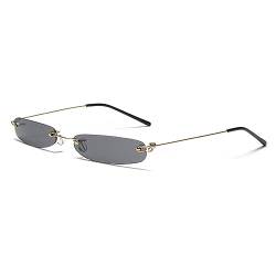 HYQHYX Rechteckige Sonnenbrille, randlose Sonnenbrille, rechteckige dünne Retro-Sonnenbrille, dünne Metallrahmen-Sonnenbrille für Männer und Frauen EIMINB (C1 Gray) von HYQHYX