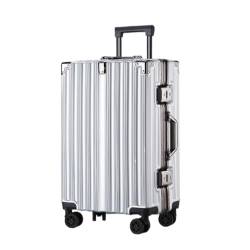 HYSTERIA Reisekoffer Reisetrolley-Koffer mit Aluminiumrahmen, große Kapazität, Retro-22-Zoll-Universalräder for Männer und Frauen Trolley (Color : Silver, Size : A) von HYSTERIA