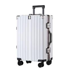 HYSTERIA Reisekoffer Reisetrolley-Koffer mit Aluminiumrahmen, große Kapazität, Retro-22-Zoll-Universalräder for Männer und Frauen Trolley (Color : White, Size : A) von HYSTERIA