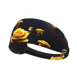 Elastisches Aldult Übungs-Stirnband für Damen und Herren, feuchtigkeitsableitend, athletisch, zum Laufen, Trainieren, schöne gelbe Rosen-Drucke von HYTTER