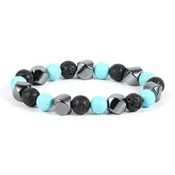 Armkette Herren, Natürliche Lavablau Türkise Stein Armbänder Hämatit Unregelmäßige Perlen Chakra Armbänder Elastische Energie Edelstein Armreifen Balance Yoga Schmuck Für Frauen Männer von HYXC