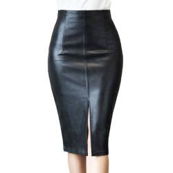 Rock Damen,Midi-Rock Für Damen, Schwarz, Figurbetont, Hohe Taille, Spaltlederrock, Caual-Mode, Bleistiftrock, Gerüscht, Knielang, Lange Röcke Für Mädchen, Damen, XL von HYXC