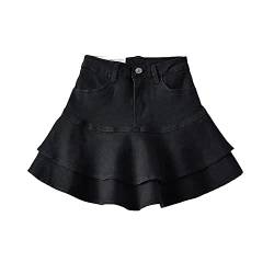 Röcke Damen,Damen-Minirock Schwarz High Waist Splicing Denim Rock Mode Reißverschlusstasche Volltonfarbe A-Linie Geraffte, Geschichtete Rüschen Kurzer Rock Für Mädchen Damen,M von HYXC