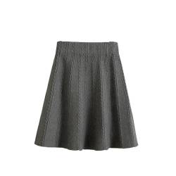 Röcke Für Damen,Damen-Minirock Grau Elastischer Jacquard-Strick-Faltenrock Mit Hoher Taille A-Linie Swing Geraffter Herbst-Winter Ausgestellter Kurzer Rock Für Mädchen Damen,L von HYXC