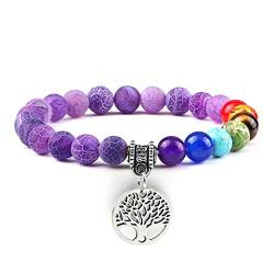 Armkette Herren, Chic Lila Wetter Perlenarmband Eleganter Baum Des Lebens Anhänger Stein Armbänder Chakra Freundschaftsarmband Unisex Glücks Yoga Schmuck Geschenk von HYXX