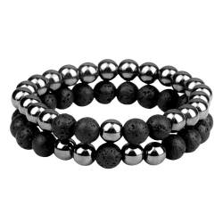 HYXX Armband Damen, 2 Stücke Hämatit Schwarz Lava Perlen Armband Verstellbare Paar Armbänder Chakra Armband Glückliches Freundschaftsarmband Charme Kristallschmuck Geschenk von HYXX