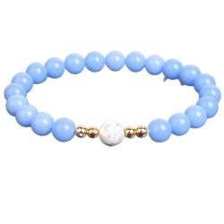 HYXX Armband Damen, Natürliche 8 Mm Blaue Leuchtende Steinarmbänder Mit Elastischem Seil Mode-Freundschaftsarmbänder Chakra-Armbänder Glücklicher Unisex-Charme-Schmuck Für Frauen, 21 Cm (8,3 Zoll) von HYXX