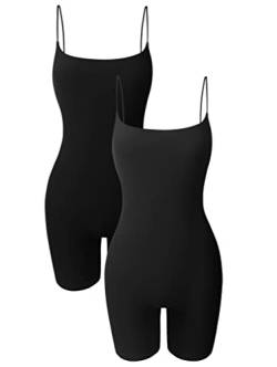 HYZ Zweiteiliger Damen-Strampler, ärmellos, Spaghetti-Träger, Cami, rückenfrei, zweite Hautgefühl, kurzer Jumpsuit, Schwarz Schwarz, Small von HYZ