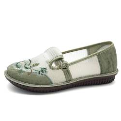 Damen Stoffschuhe 2024 Sommer Mesh Atmungsaktive Mom's Schuhe Slip On Weiche Sohle Damenschuhe Casual Ethno Stil Bestickte Schuhe, grün, 36 2/3 EU von HYZBZJ