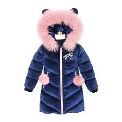 HYueaph Mädchen Winterjacke Dicke Warme Mantel Fleece Gefüttert Gepolsterte Parka Mantel Mit Weichen Pelz Hoodies,blue-130cm von HYueaph