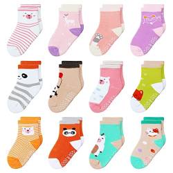 HYzgb Anti rutsch socken kind Mädchen 5-7 Jahre alt 12 Paar Stoppersocken kinder 27-30 Baumwolle Crew mit Antirutschsocken kinder Griffen für kleine Mädchen Geburtstagsgeschenke von HYzgb