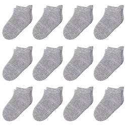 HYzgb Antirutschsocken Stoppersocken kinder 23-26 rutschfesten 1-3 Jahre Antirutschsocken Socken mit Griffen 12 Paar Baumwolle rutschfest Knöchel Socken, Baby Jungen Mädchen Geschenk grau von HYzgb