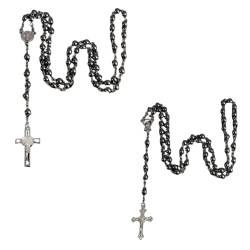 HZAOPZE 2 pcs Rosenkranz Kommunion Halskette Perlen Katholische Kreuz Halskette für Herren Frauen Kreuzkette Heilige Kommunion Gastgeschenk für Mädchen Jungen, Schwarze, 6 mm. von HZAOPZE
