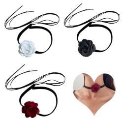 HZAOPZE 3 pcs Blumen-Halskette zum Schnüren, Vintage, große Blumen-Halsband, elegante Sommer-Halskette, Blumen-Halsband für Party, Geeignet für Partys, Tänze, Dates, Abendessen bei Kerzenschein von HZAOPZE