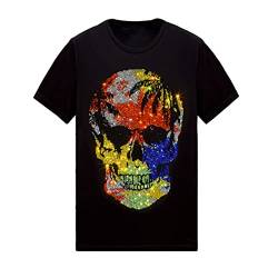 HZCX Herren Damen T-Shirt Strass Kurzarm merzerisierte Baumwolle Grafik T-Shirt, Farbe: Totenkopf, XL von HZCX FASHION