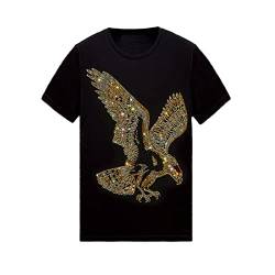 HZCX Herren Damen T-Shirt mit Strasssteinen, kurzärmelig, merzerisierte Baumwolle, Eagle Black, XX-Large von HZCX FASHION