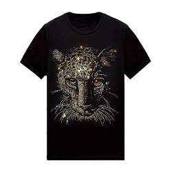 HZCX Herren Damen T-Shirt mit Strasssteinen, kurzärmelig, merzerisierte Baumwolle, Leopardenmuster, Schwarz, XX-Large von HZCX FASHION