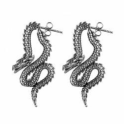 HZMAN Retro-Drachen-Ohrringe für Männer und Frauen, Edelstahl, Gothic-Punk-Piercing, Spleißender Drachenkopf-Ohrstecker, Party-Schmuck, Geschenk, Edelstahl, kein Edelstein, Edelstahl, Kein Edelstein von HZMAN