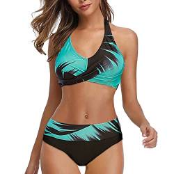 Badeanzug-Set Frauen Kreuz Sport BH gedruckt Strand Schwimmen Bandeau Bandage Bikini Set Push Up Badeanzug Zweiteilige Bikini Set Badeanzüge Cut Off Tank Top Herren Blau von HZMM