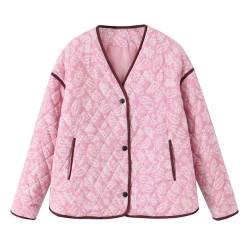 HZMM Jacken Schwarz Europäische und amerikanische Damenjacke im neuen Winterstil modisch V Ausschnitt langärmelig bedruckt einreihig gesteppt Regendamenjacke Damen Wasserdicht (Pink, S) von HZMM