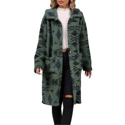 HZMM Mantel Damen Herbst und Winter einreihige Ethno Stil bedruckte Plüsch Langmanteljacke Mäntel Und Jacken Für Damen (Green S) von HZMM
