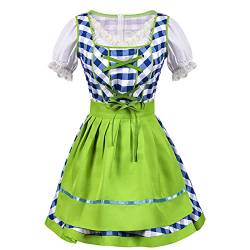 Mittelalterliche Gürteltasche Für Damen Deutsches Dirndlkleid für Damen, schulterfrei, Oktoberfest, Biermädchen-Kostüm, 3-teilig, Übergröße, Glockenärmel-Kleid Cosplay Kostüme Für Frauen (Blue, M) von HZMM