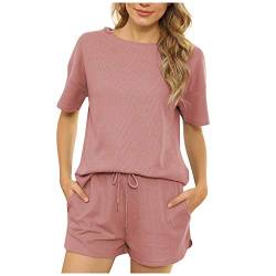 Nachthemd Flanell FashionShort Damen Top Home Hosenanzug Wear Sleeve Pyjamas Casual Damen Anzüge & Sets Nachtwäsche Damen Kleid (Pink, M) von HZMM