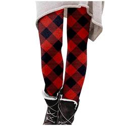 Weihnachten Leggings Hosen Damen Winter Frauen Karierte Bedruckte Mode lässig Lange Enge Hose Slim Fit Stretchy Leggings mit hoher Taille Karierte Damen Hose von HZMM