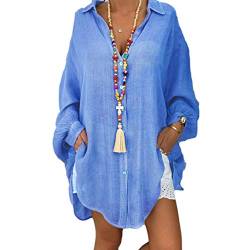 HZQIFEI Damen Langarm Strandkleid Bikini Cover Up Strandponcho Sommer Bademode Longshirt Strandhemd (Blau, 5XL) von HZQIFEI