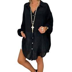 HZQIFEI Damen Langarm Strandkleid Bikini Cover Up Strandponcho Sommer Bademode Longshirt Strandhemd (Schwarz, 5XL) von HZQIFEI