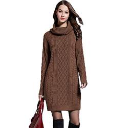 HZQIFEI Damen Strickkleider Langarm Rollkragen PulloverKleid Pullikleid Einfarbig Minikleid Casual Lose Wickelkleid Winter Pulli Sweater Kleid (As Photo, L) von HZQIFEI