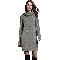 HZQIFEI Damen Strickkleider Langarm Rollkragen PulloverKleid Pullikleid Einfarbig Minikleid Casual Lose Wickelkleid Winter Pulli Sweater Kleid (Grau, 3XL) von HZQIFEI