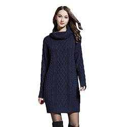 HZQIFEI Damen Strickkleider Langarm Rollkragen PulloverKleid Pullikleid Einfarbig Minikleid Casual Lose Wickelkleid Winter Pulli Sweater Kleid (Marine, 4XL) von HZQIFEI