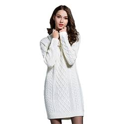 HZQIFEI Damen Strickkleider Langarm Rollkragen PulloverKleid Pullikleid Einfarbig Minikleid Casual Lose Wickelkleid Winter Pulli Sweater Kleid (Weiß, 3XL) von HZQIFEI