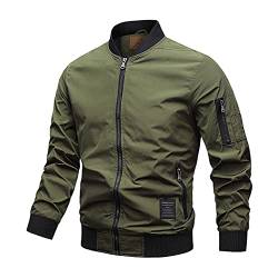 HZQIFEI Herren Bomberjacke Übergangsjacke Frühling College Jacke Stehkragen Fliegerjacke Baseballjacke mit Taschen (Armeegrün, 4XL) von HZQIFEI