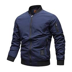 HZQIFEI Herren Bomberjacke Übergangsjacke Frühling College Jacke Stehkragen Fliegerjacke Baseballjacke mit Taschen (Blau, 4XL) von HZQIFEI