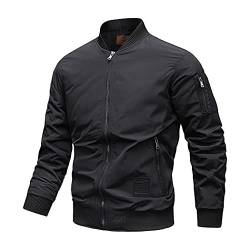 HZQIFEI Herren Bomberjacke Übergangsjacke Frühling College Jacke Stehkragen Fliegerjacke Baseballjacke mit Taschen (Schwarz, L) von HZQIFEI