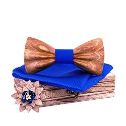 HZQIFEI Set mit Fliege aus Holz, Fliege aus Holz, mit quadratischem Stoff und Brosche aus Holz, für Geschenk, Empfang, Hochzeit, C10, One size von HZQIFEI
