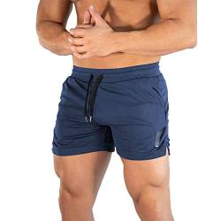 HZQIFEI Shorts Herren Sport Sommer Kurze Hosen Schnelltrocknende Laufshorts Trainingshose Outdoor Sporthose mit Tasch (Marine, XXL) von HZQIFEI