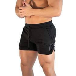 HZQIFEI Shorts Herren Sport Sommer Kurze Hosen Schnelltrocknende Laufshorts Trainingshose Outdoor Sporthose mit Tasch (Schwarz, XXL) von HZQIFEI