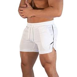 HZQIFEI Shorts Herren Sport Sommer Kurze Hosen Schnelltrocknende Laufshorts Trainingshose Outdoor Sporthose mit Tasch (Weiß, M) von HZQIFEI