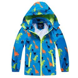 HZXVic Regenjacke Kinder, Kapuzen Outdoor Wasserdichte Jacke, Softshelljacke Kinder mit Dinosauriern 5-6Jahre von HZXVic