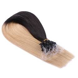 Micro-Ring/Loop Hair Extensions (#1B/24 OMBRE - 60 cm - 25 Strähnen - 0,5g) 100% Remy Echthaar Haarverlängerung Micro Ring Remy Qualität, ganz leicht einzusetzen - by Haar-Profi von Haar-Profi