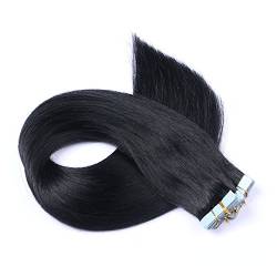 Tape In - On Hair Extensions - # 1 - SCHWARZ - 40cm - 30 Tressen je 4cm Breit / 2,5g - 100% Remy Echthaar Haarverlängerung/Extention mit Klebeband Tressen by NOVON Hair Extentions von Haar-Profi